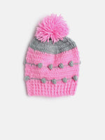 Thumbnail for Chutput Kids Woollen Hand Knitted Pom Pom Detail Cap - Pink - Distacart
