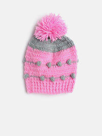 Thumbnail for Chutput Kids Woollen Hand Knitted Pom Pom Detail Cap - Pink - Distacart