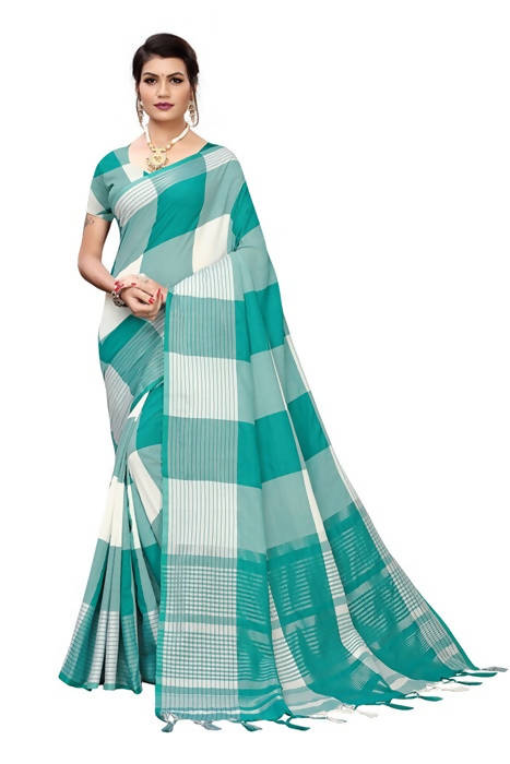 Vamika White Cotton Silk Weaving Saree (Gamma Checks Wine)
