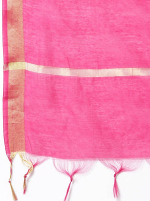 Myshka Pink Color Chanderi silk Printed Kurta With Pant Dupatta Set