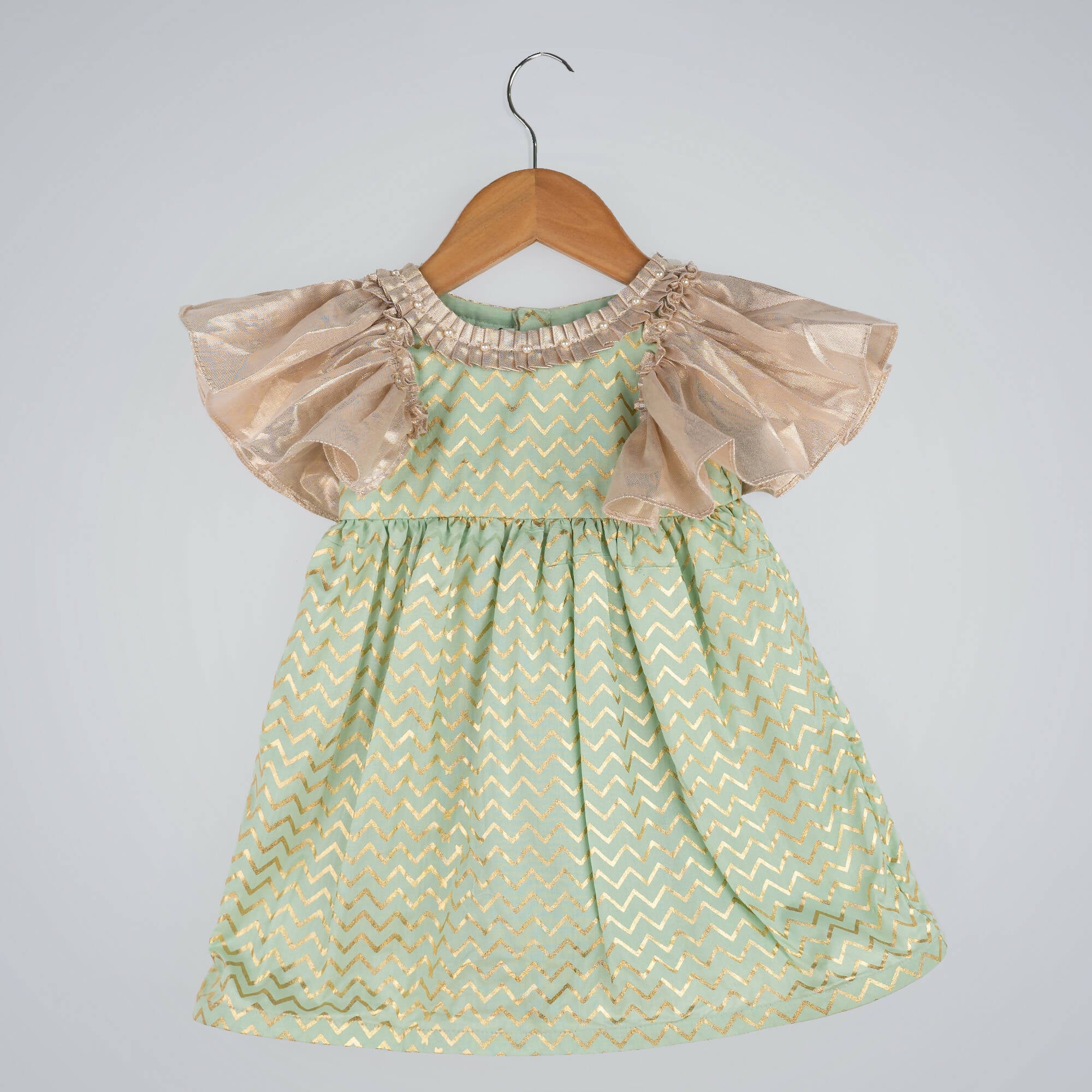 Pink Cow Fashions Gold & Green Printed Dress - Distacart