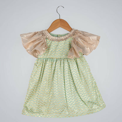 Pink Cow Fashions Gold & Green Printed Dress - Distacart