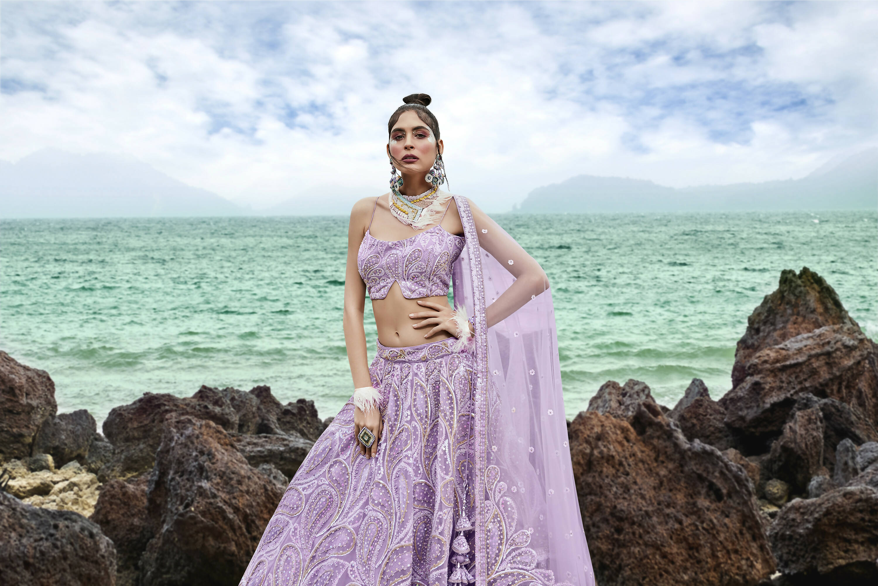 House of Panchhi Mauve Net Multi Sequins with heavy Zarkan embroidery Lehenga choli & Dupatta - Distacart