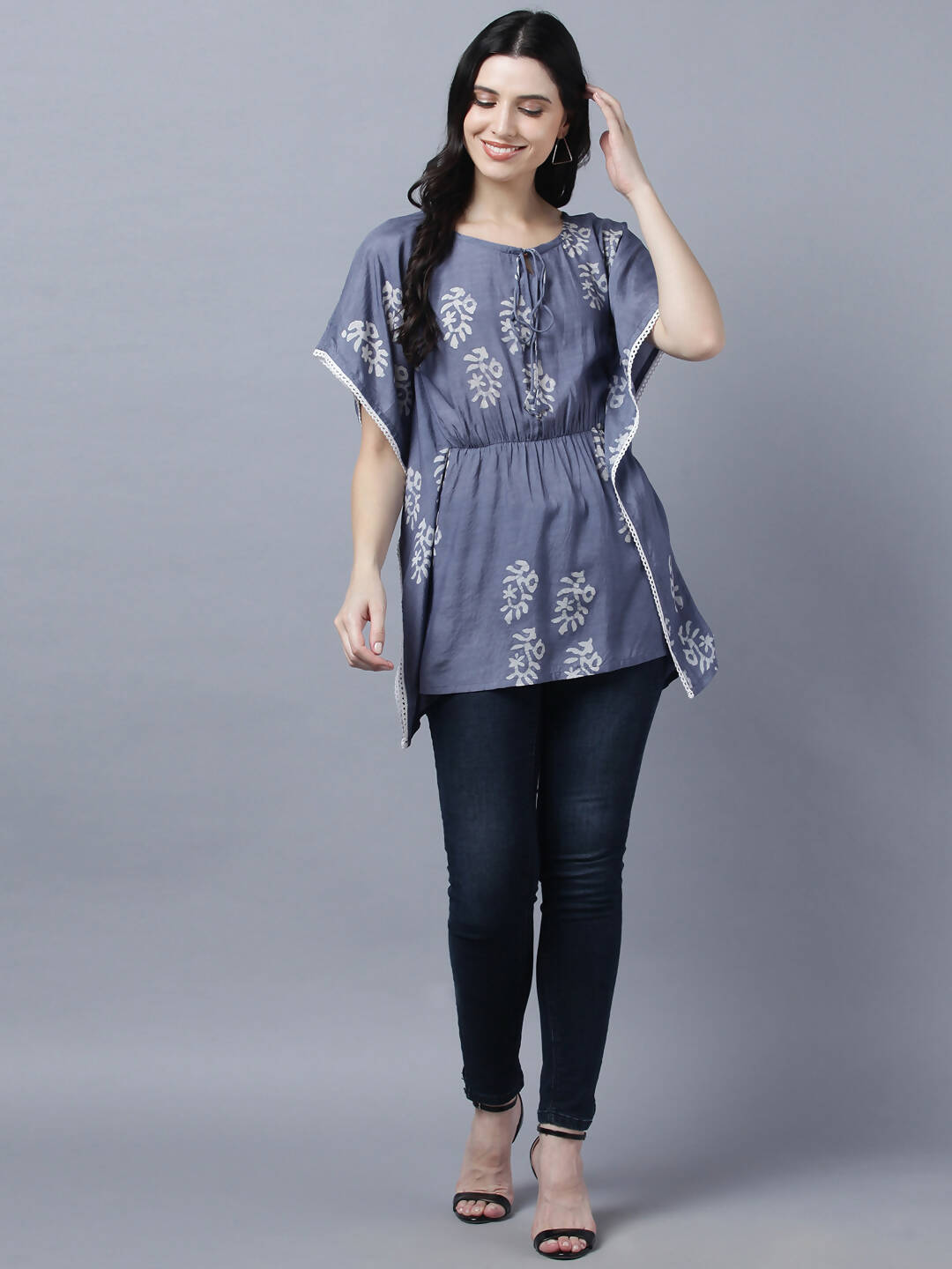 Myshka Stylish Dark Grey Silk Short Sleeve Women's Kaftan - Distacart