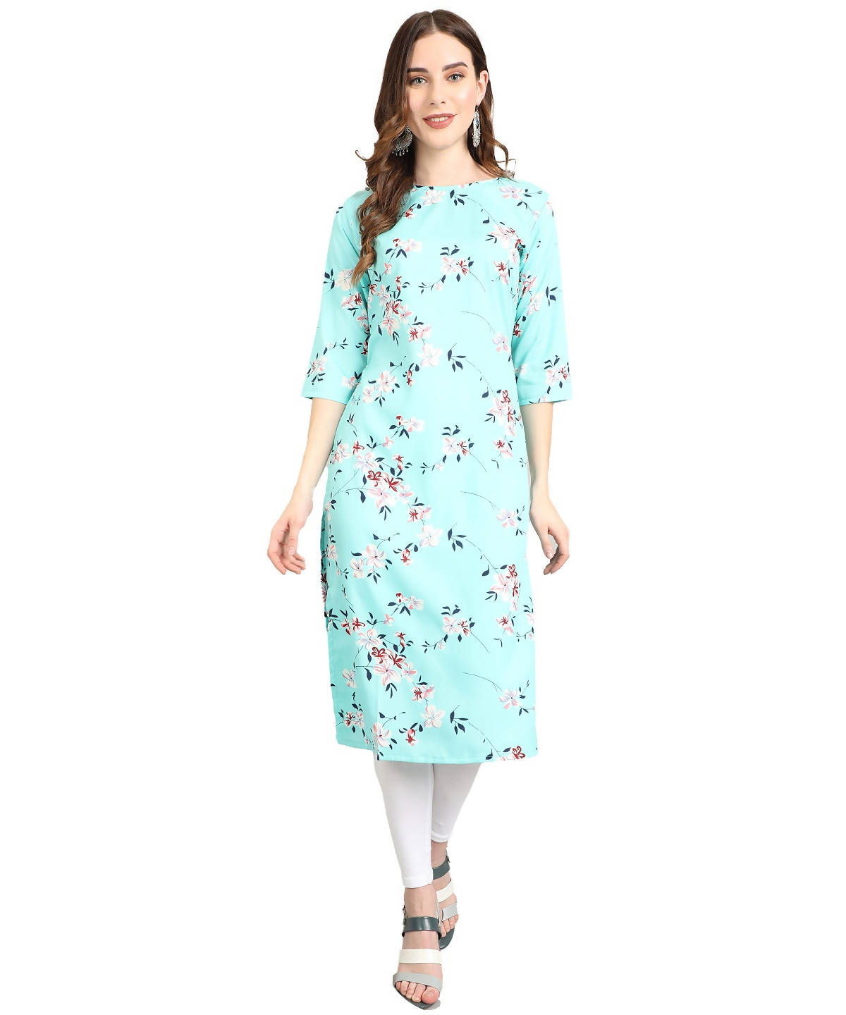 Vamika Sky Blue French Crepe Printed Party Wear/Casual Wear Kurti - Distacart