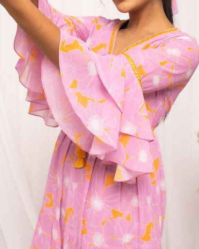 FIORRA Women's Light Pink Georgette Floral Printed Western Dress - Distacart