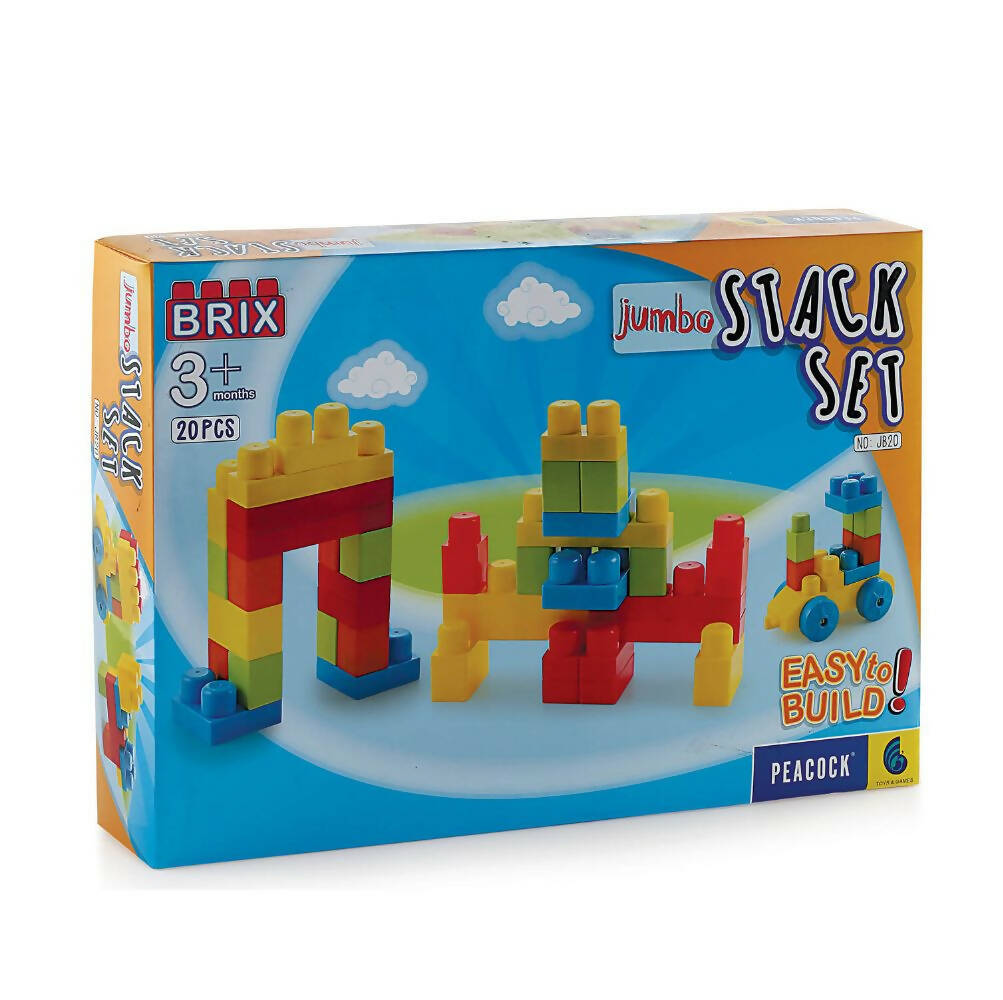 Peacock Learning & Educational Building Interlocking Blocks Set For Kids- Jumbo Brix 20 - Distacart