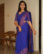 Thumbnail for DEIANA'S Beautiful Golden Jari with New Design Soft Lichi Silk Saree - BLue - Distacart