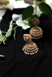 Thumbnail for Mominos Fashion Johar Kamal Leaf Design Jhumka With Stone & Pearl - Distacart