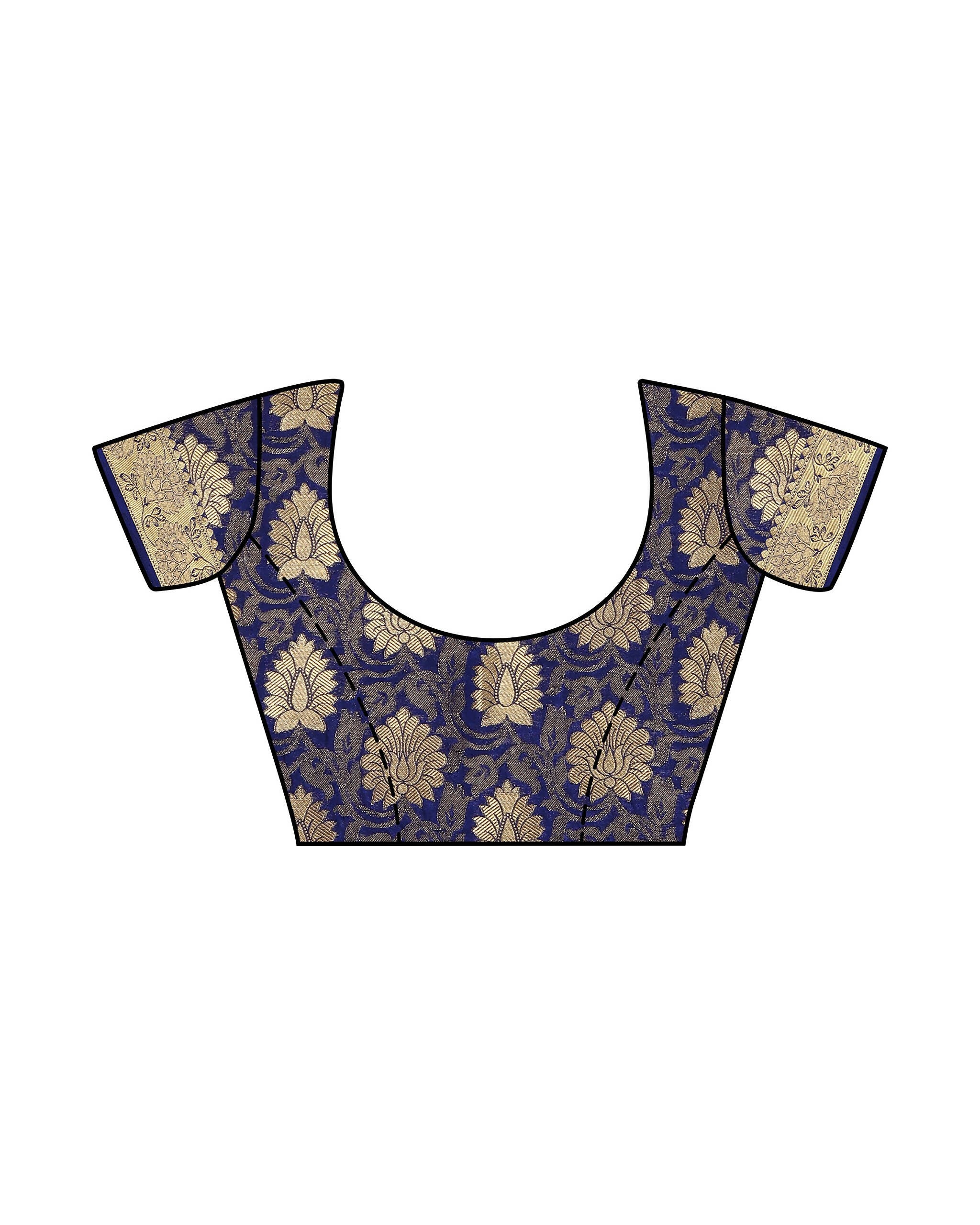 Mimosa Women's Kanchipuram Silk Navy Blue Saree - Distacart