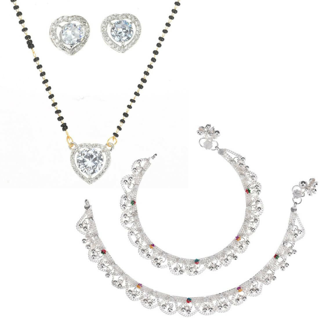 AanyaCentric Gold-plated Mangalsutra Pendant Earring Set & Silver Plated Anklet - Distacart