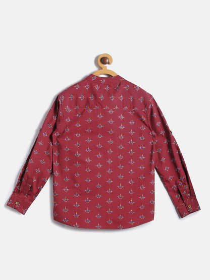 Manet Ethnic Full Sleeves Printed Shirt - Maroon - Distacart