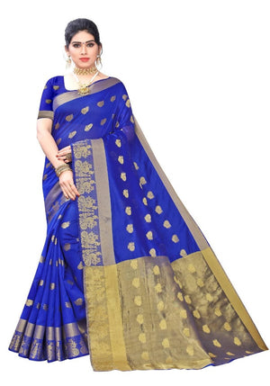 Vamika Banarasi Jacquard Weaving Blue With Gold Print Saree