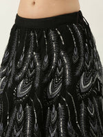 Thumbnail for House of Panchhi Women Black Net Sequins Embroidered Lehenga & Blouse with Dupatta - Distacart