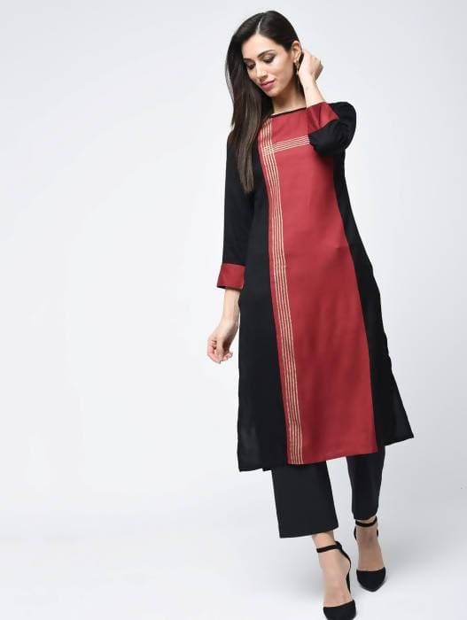 Aniyah Rayon Block Printed Red Color Straight Kurta (AN-115K)