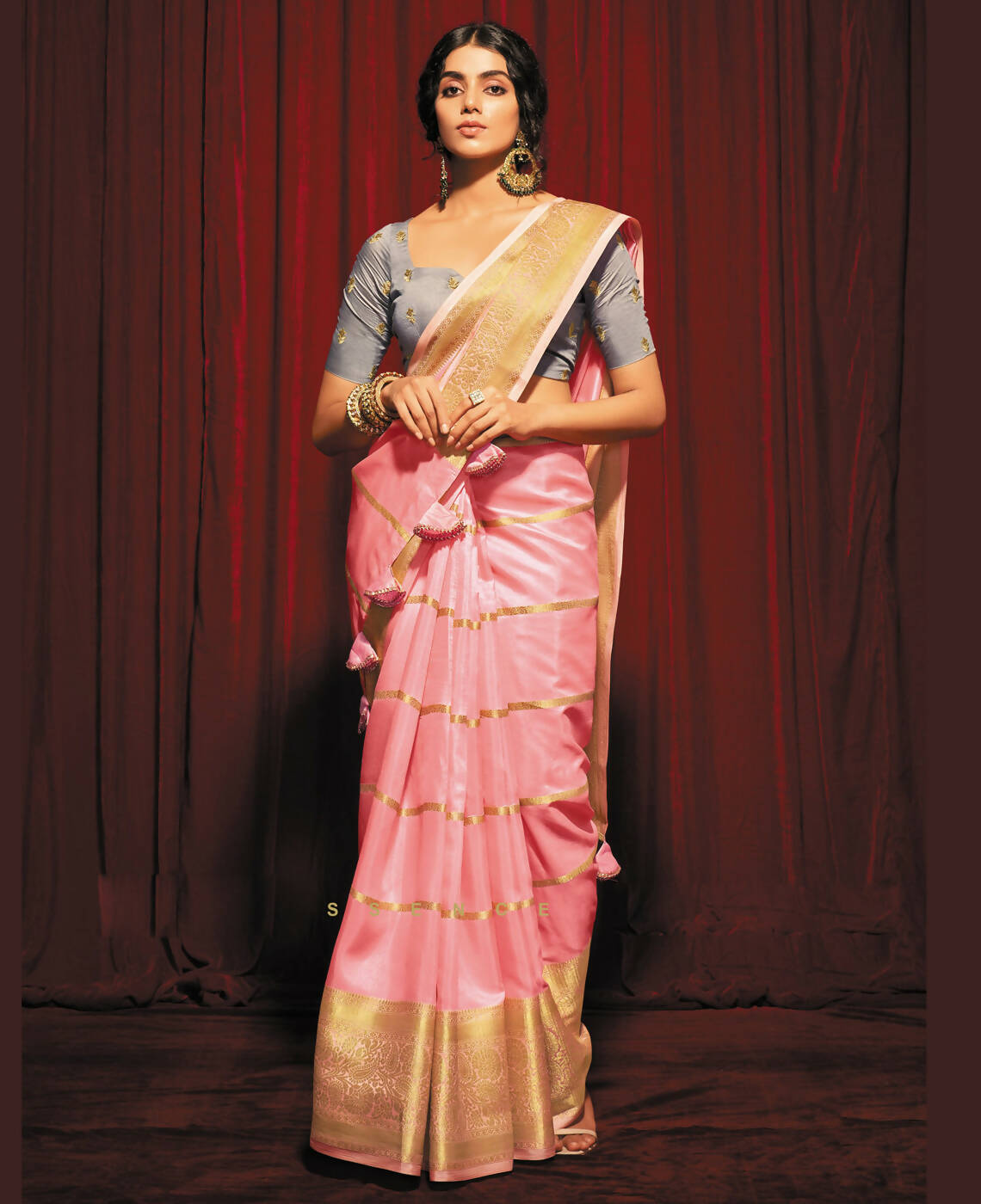 Pink Silk Striped Pattren Saree With Unstitched Blouse Piece - Zyanya - Distacart