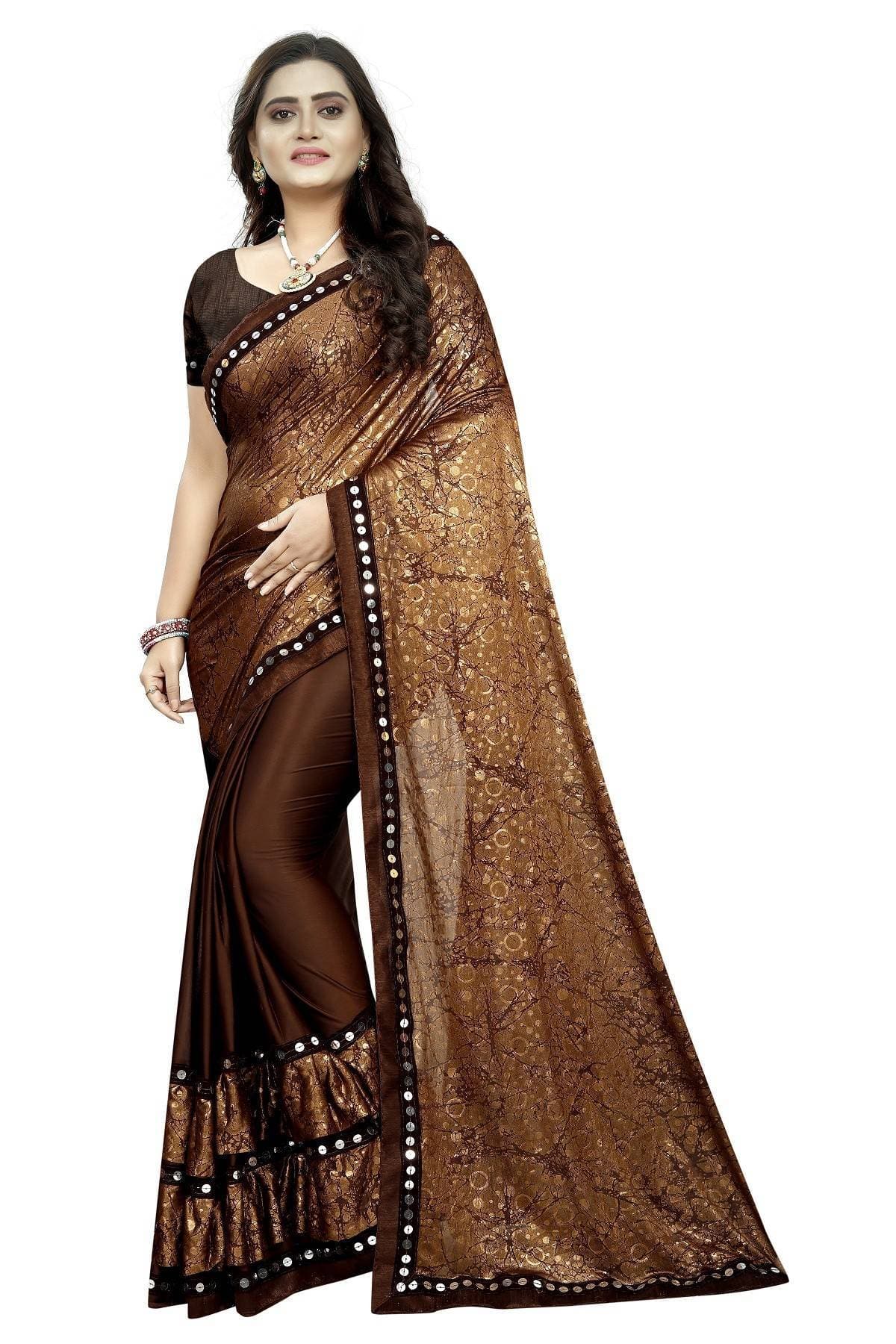 Vamika Brown Lycra Designer Saree