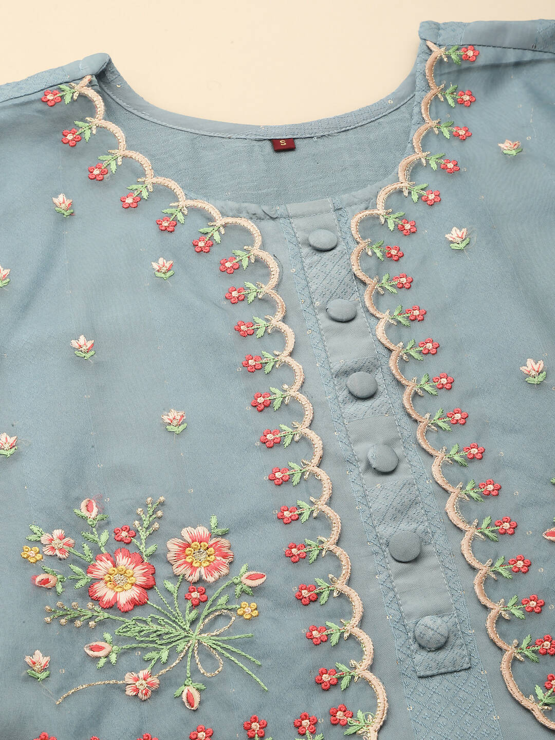 Sky Blue Embroidered Chinon Straight Kurta With Trouser & Dupatta - Salimar - Distacart