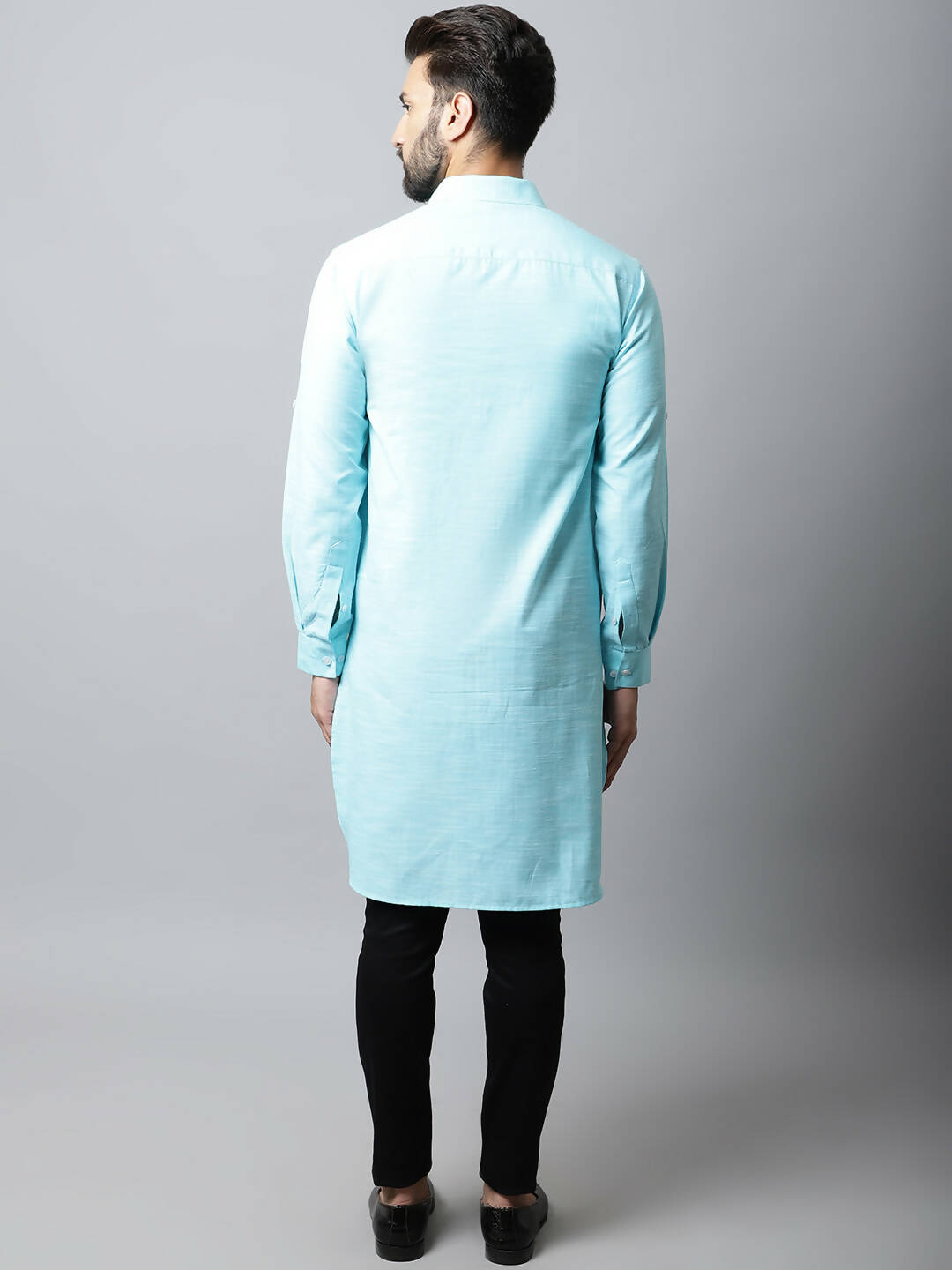 Even Apparels Blue Color Pure Cotton Solid Men's Kurta With Shirt Collar (SLD1132) - Distacart