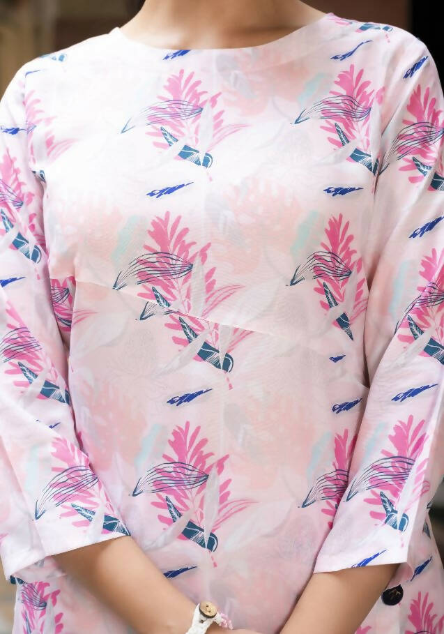 Women's Casual Fashionable Light Pink Muslin co-ord set - Rooh - Distacart