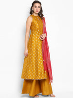 Thumbnail for Janasya Mustard Yellow Printed Kurta with Palazzos & Dupatta - Distacart