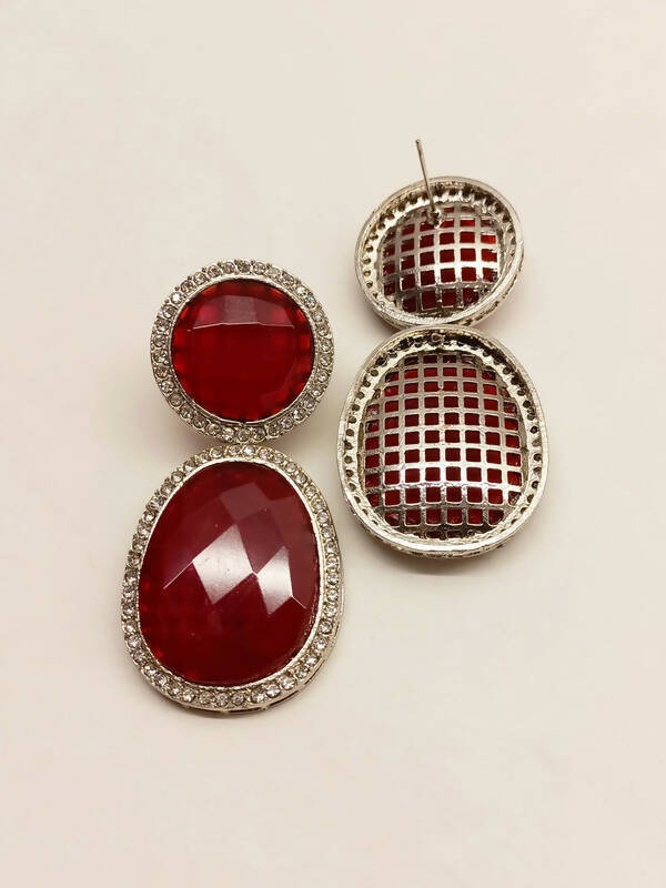 Smart Dangler With Rhino Stone Border Red Earrings For Women and Girls By House of Ree - Distacart