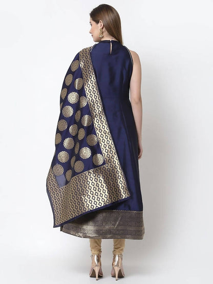 Myshka Blue Color Silk blend Solid Anarkali Gown With Dupatta