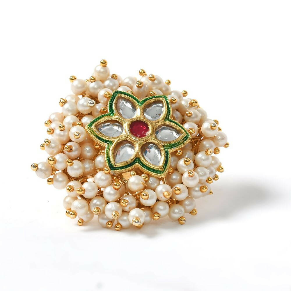 Mominos Fashion Joharkamal Gold-Plated with Pearls Adjustable Finger Ring - Distacart