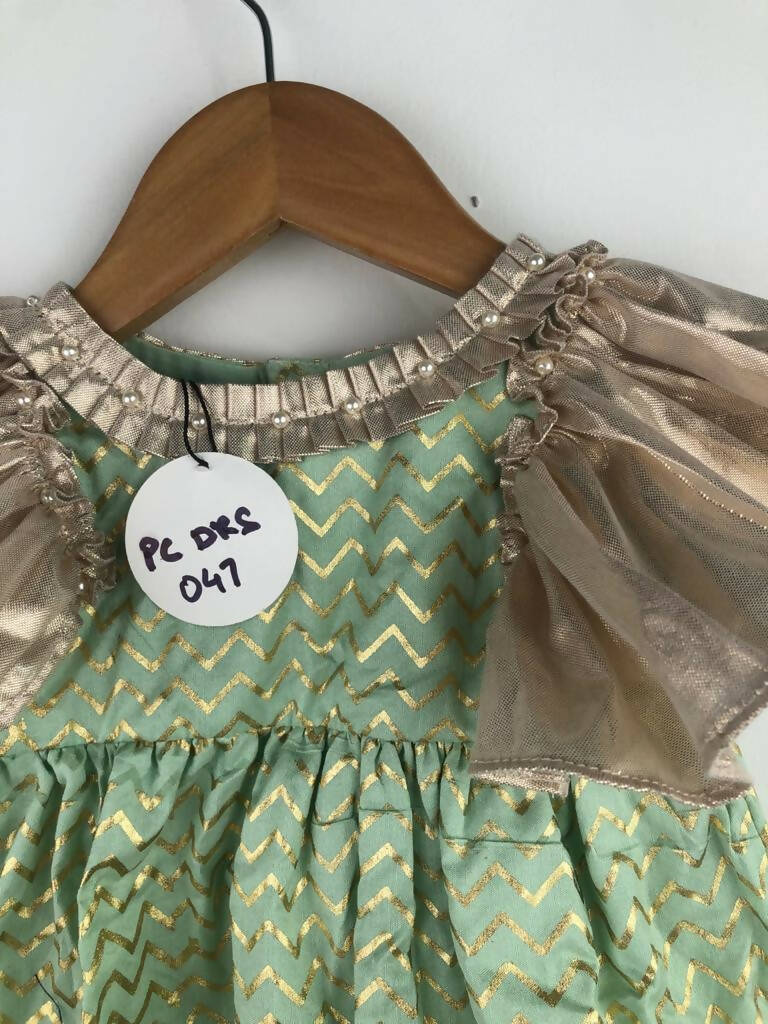 Pink Cow Fashions Gold & Green Printed Dress - Distacart