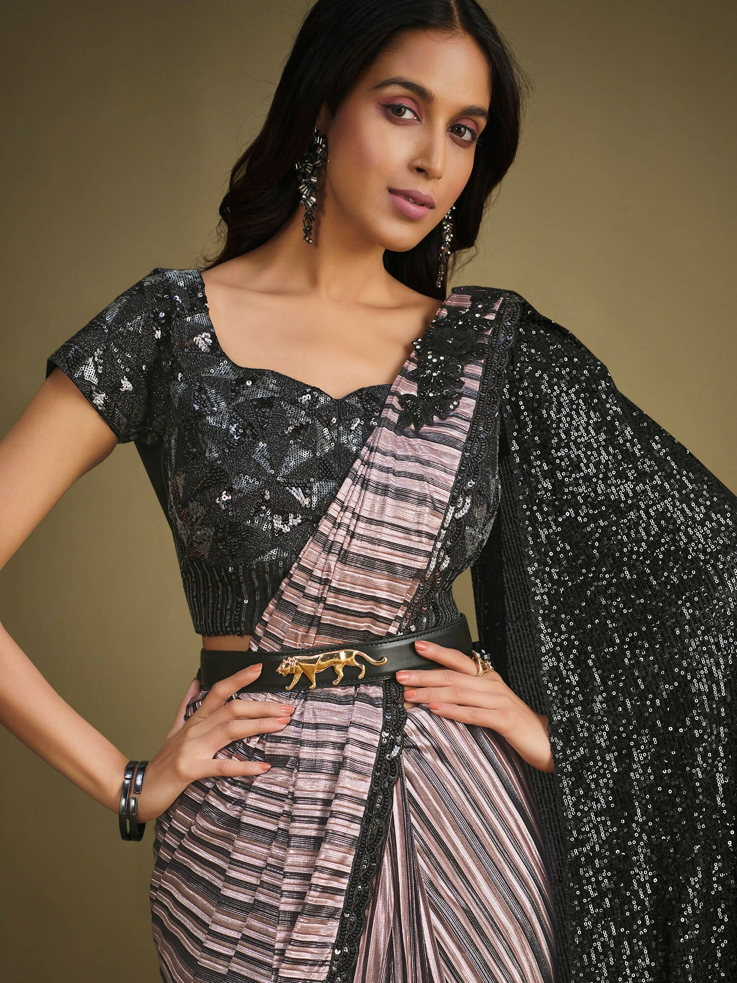 Lavendor Modern Value Sequence Embroidered Saree With Stitched Blouse - Mohmanthan La Belle - Distacart