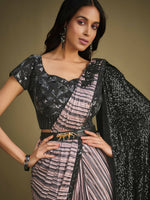 Thumbnail for Lavendor Modern Value Sequence Embroidered Saree With Stitched Blouse - Mohmanthan La Belle - Distacart