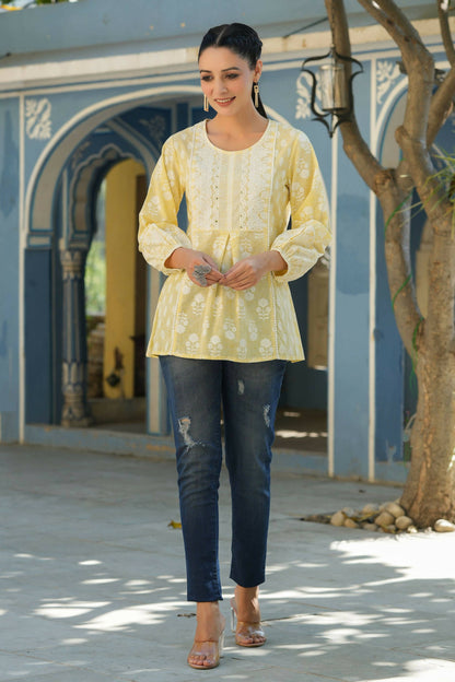Juniper Women's Lemonyellow Printed A-Line Tunic - Distacart