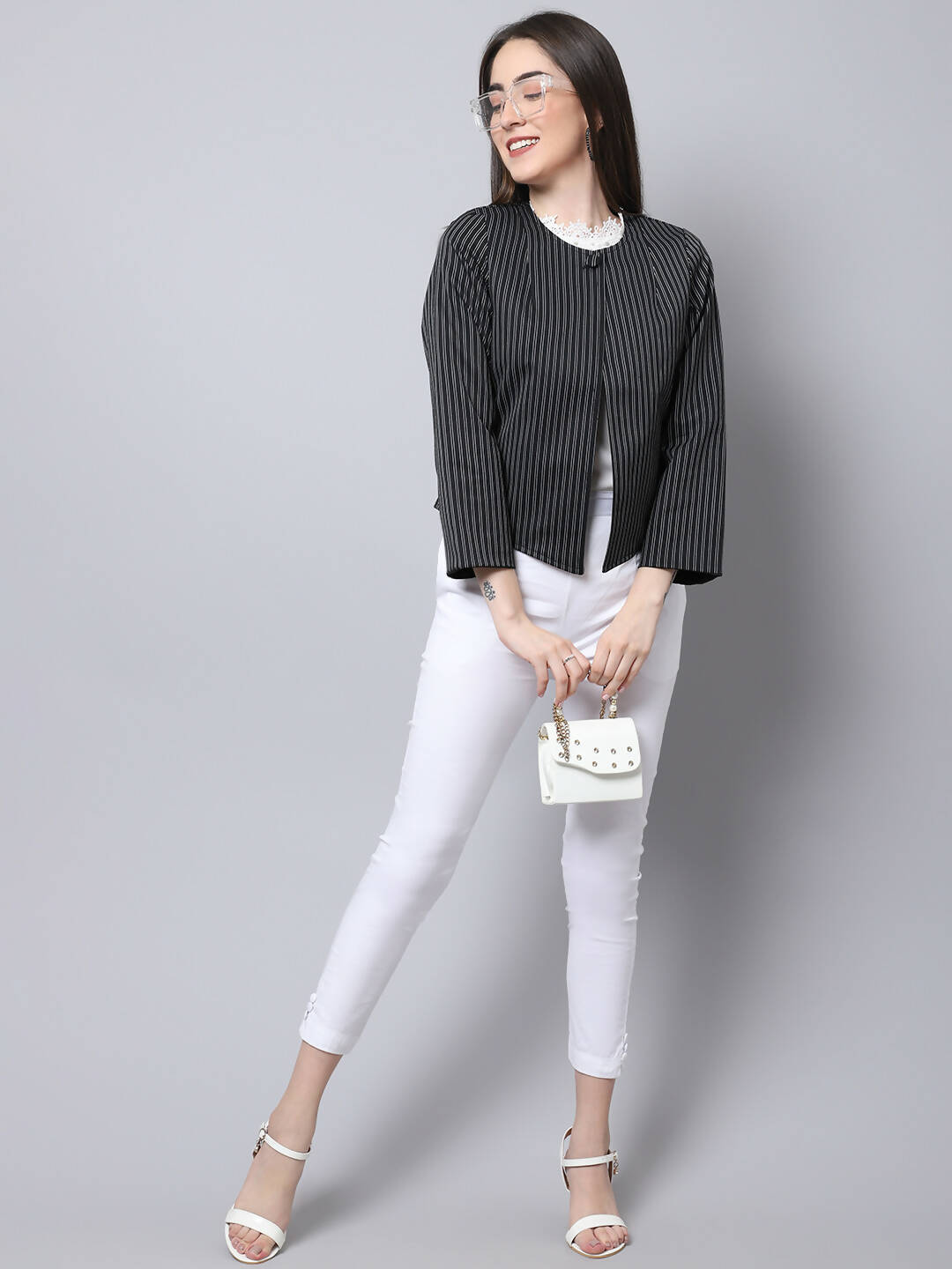 Even Apparels Black Polywool Open Front Statement Women's Jacket - Distacart