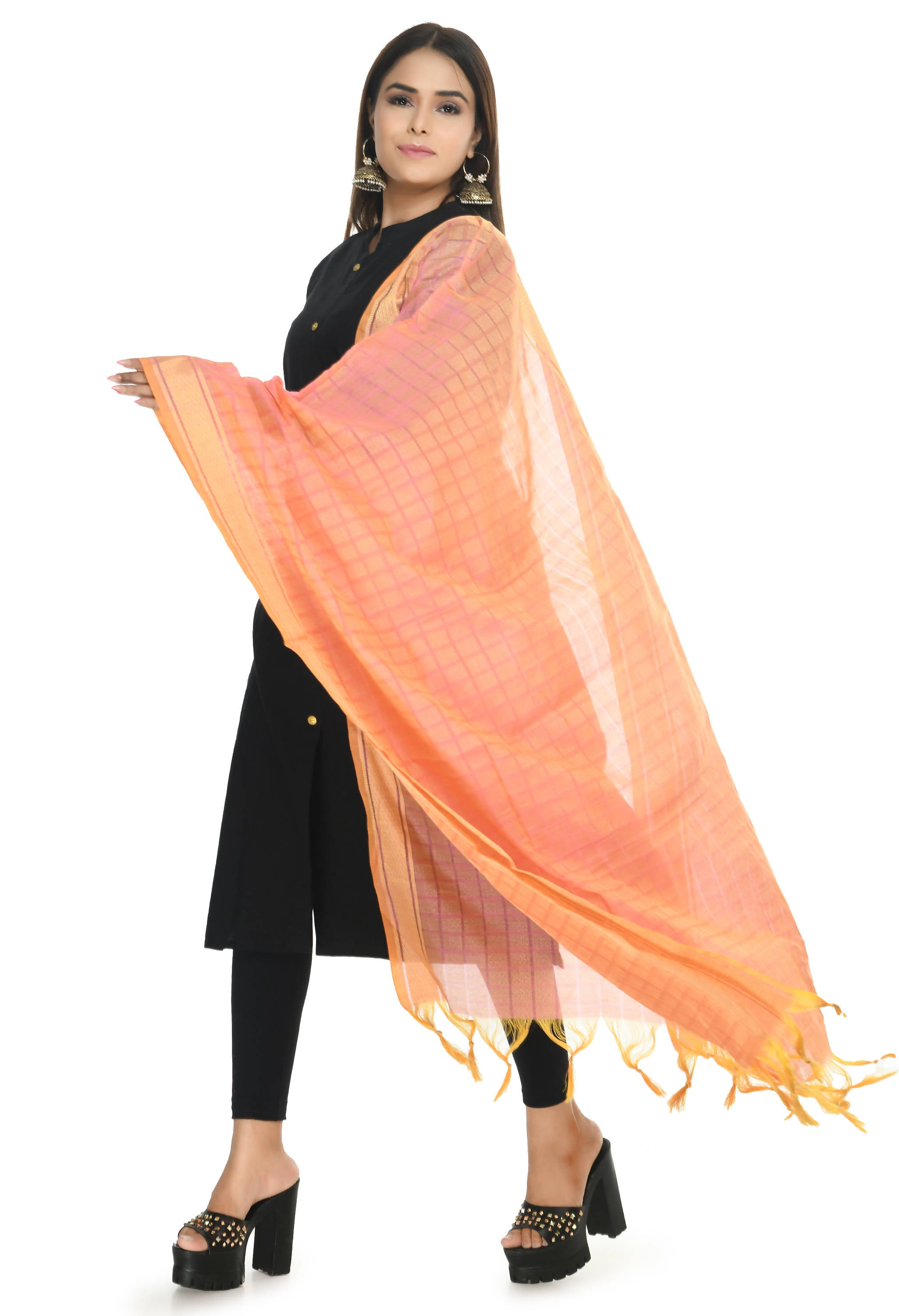 Mominos Fashion Moeza Handloom Cotton Peach Dupatta - Distacart