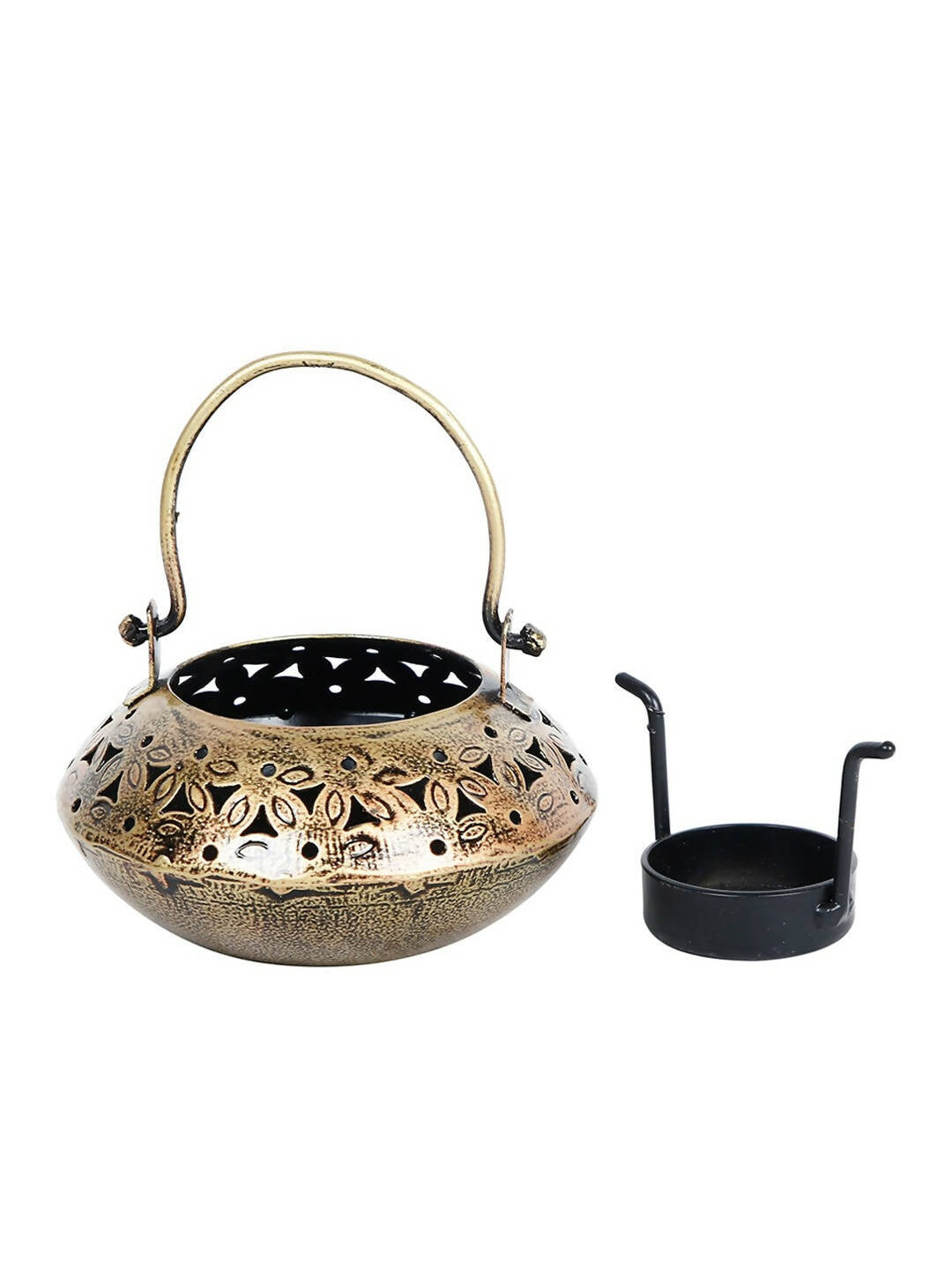 CraftVatika Gold-Toned Metal Degchi Hanging Tealight Candle Holder - Distacart