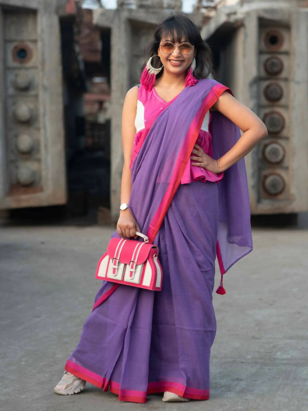 Suta Lavender Solid Mul Cotton Saree - Distacart