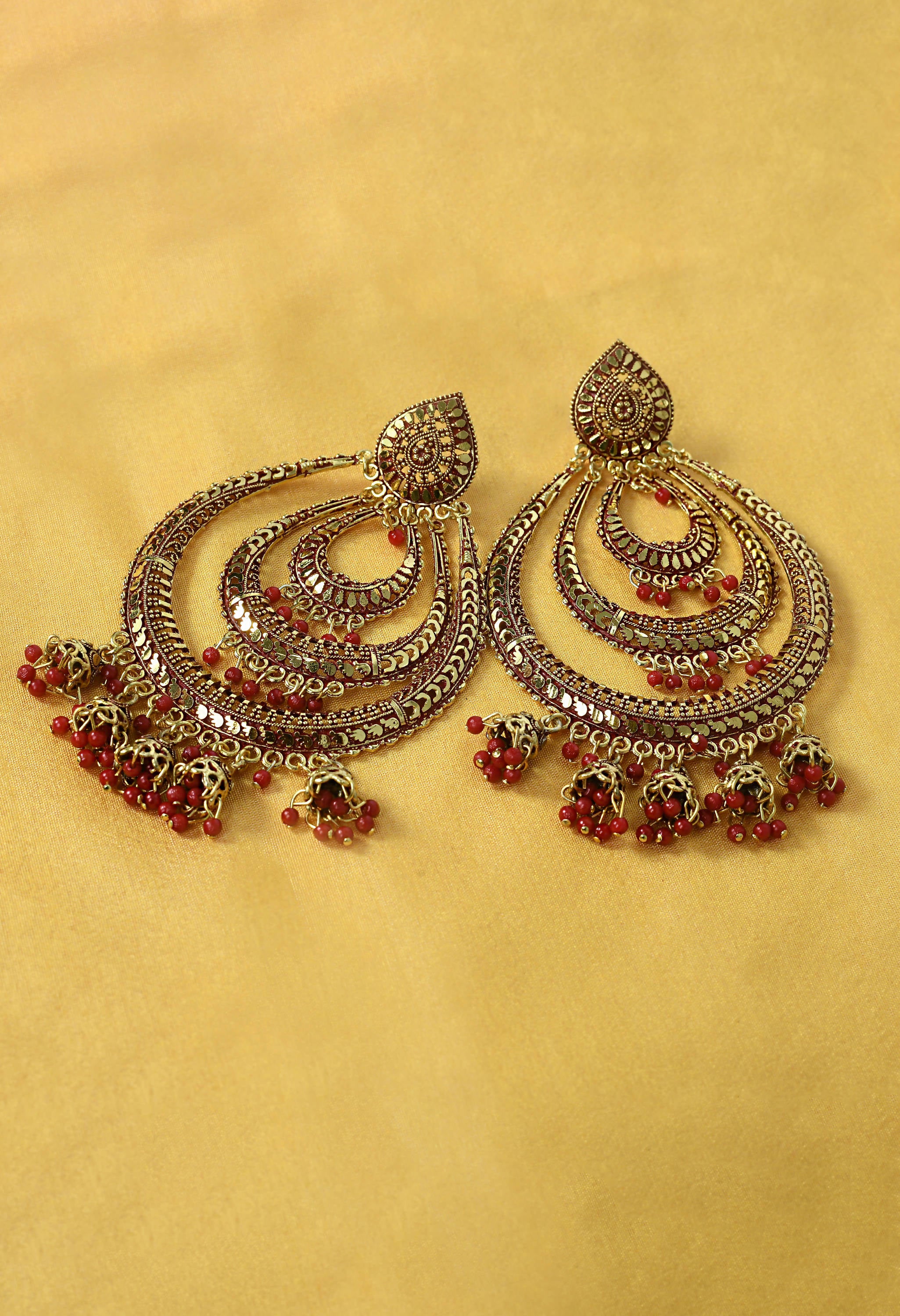 Mominos Fashion Johar Kamal Triple Circle White With Red Big Size Earrings - Distacart