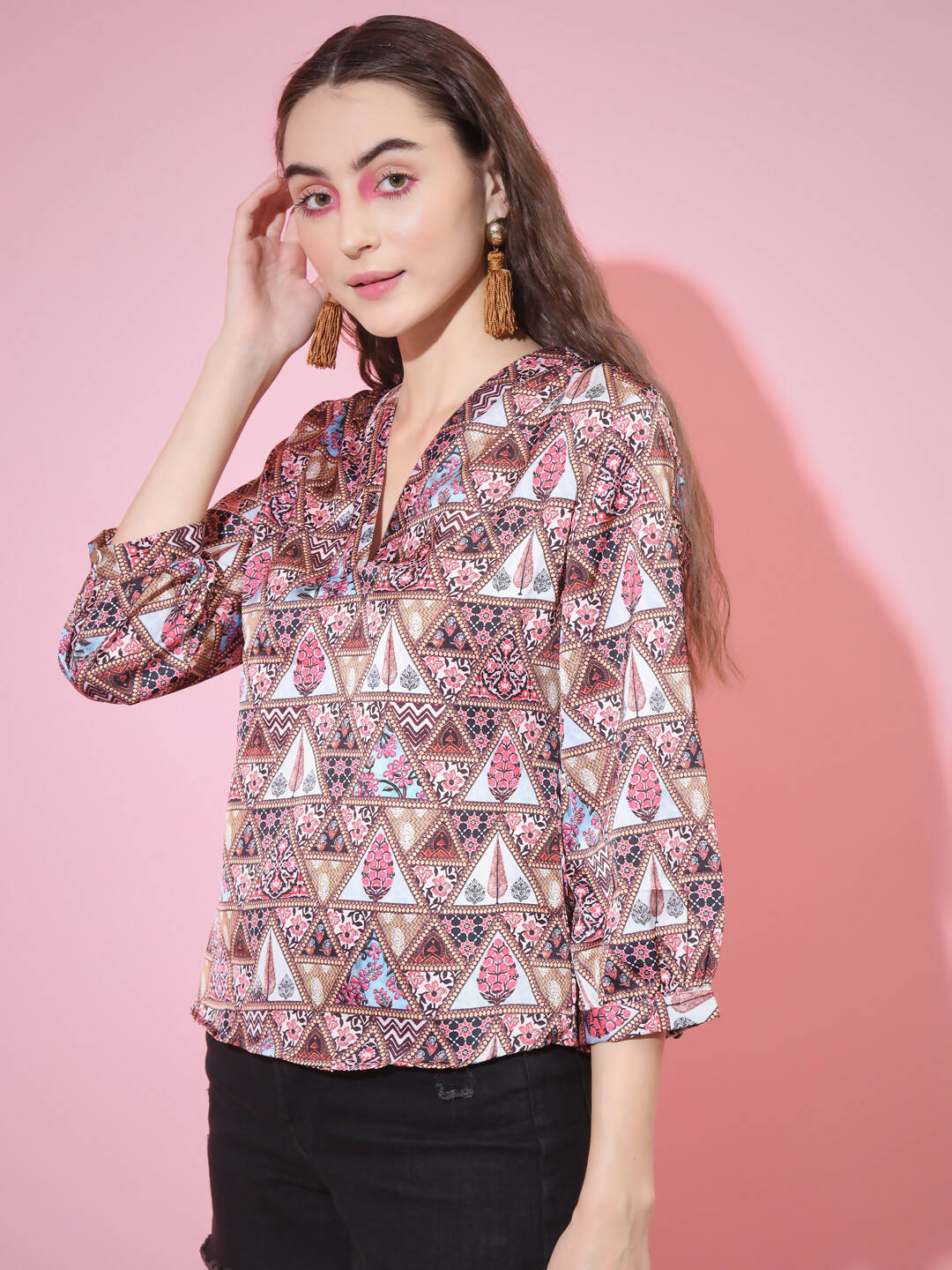 Myshka Women's Multi Printed V-Neck Top - Distacart