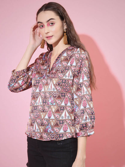 Myshka Women's Multi Printed V-Neck Top - Distacart