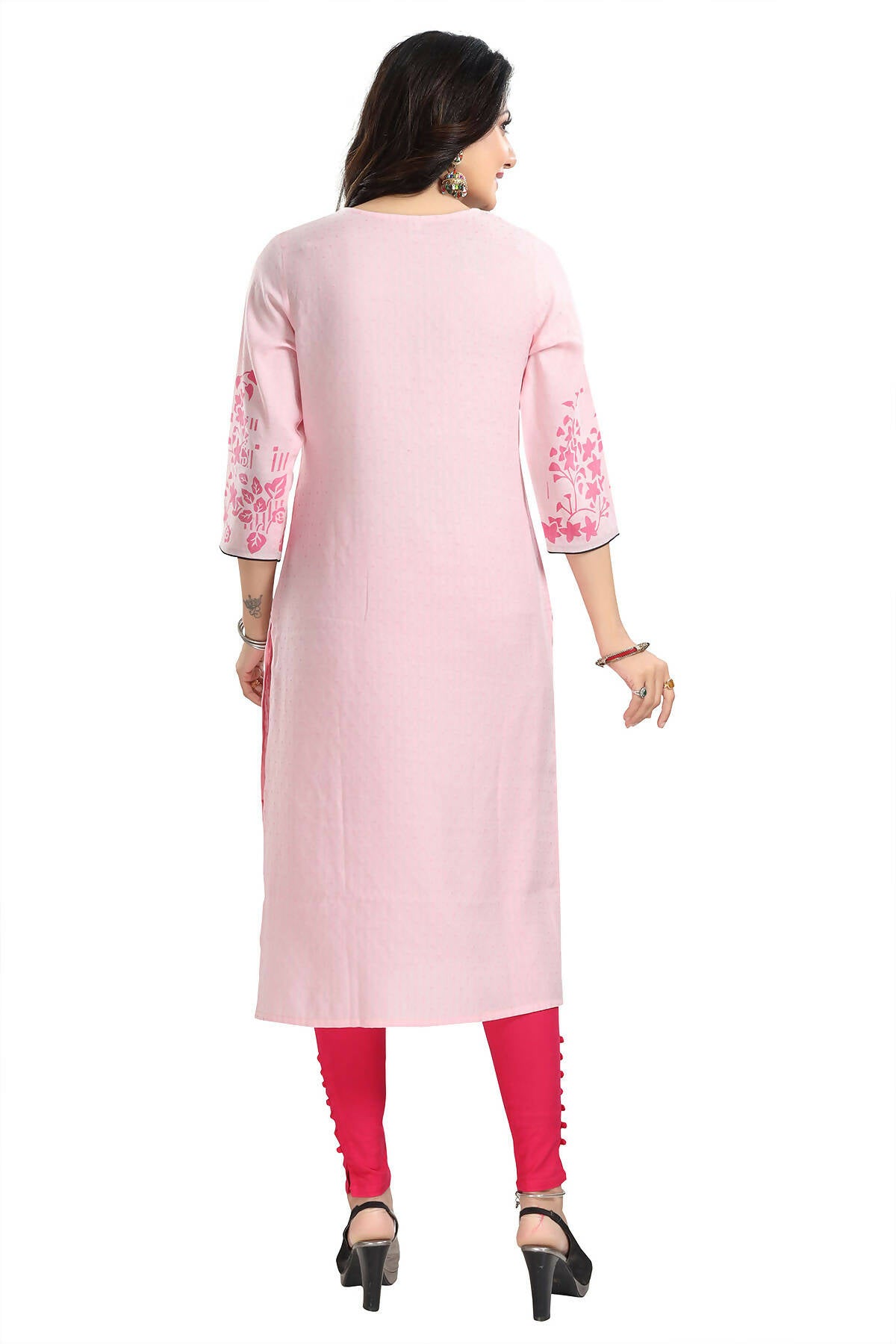 Snehal Creations Pretty Pink Rayon Textured Print Long Kurta For Women - Distacart