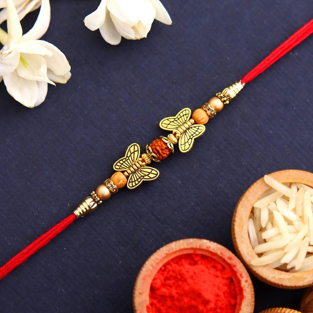 Ethnic Butterfly Rudraksha Rakhi & Soan Papdi