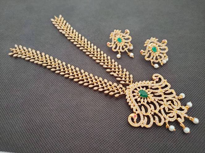 Ad Emerald Peacock Bridal Necklace With Earrings