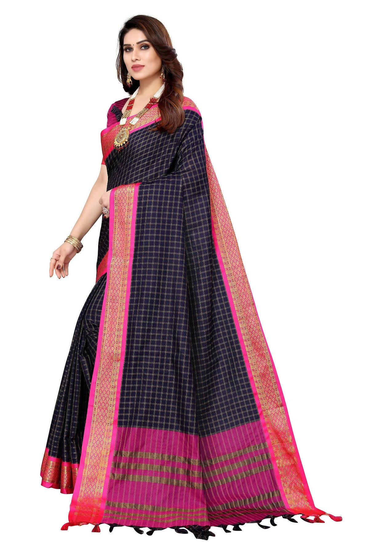 Vamika Weaving Navy Cotton Silk Saree - Distacart