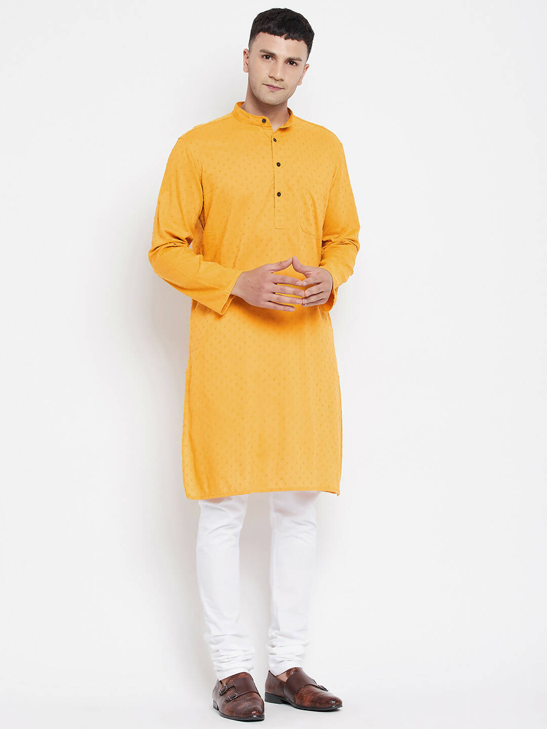 Even Apparels Yellow Color Pure Cotton Men's Kurta With Band Collar - Distacart