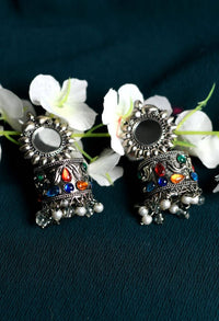Thumbnail for Tehzeeb Creations Oxidised Multi Colour Kundan Earrings