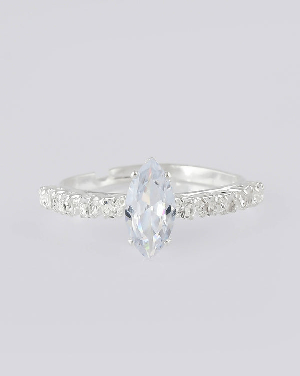 VOJ white CZ-detail Stainless Steel Cubic Zirconia Silver Plated Adjustable Finger Ring - Distacart