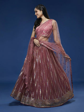 House of Panchhi Rose Gold Net Sequinse Work Lehenga & Blouse, Dupatta - Distacart