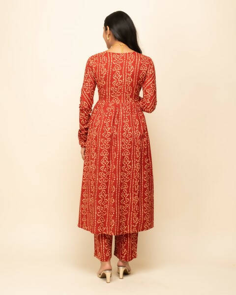 FIORRA Women's Red Cotton A-Line Kurta Pant With Dupatta - Distacart
