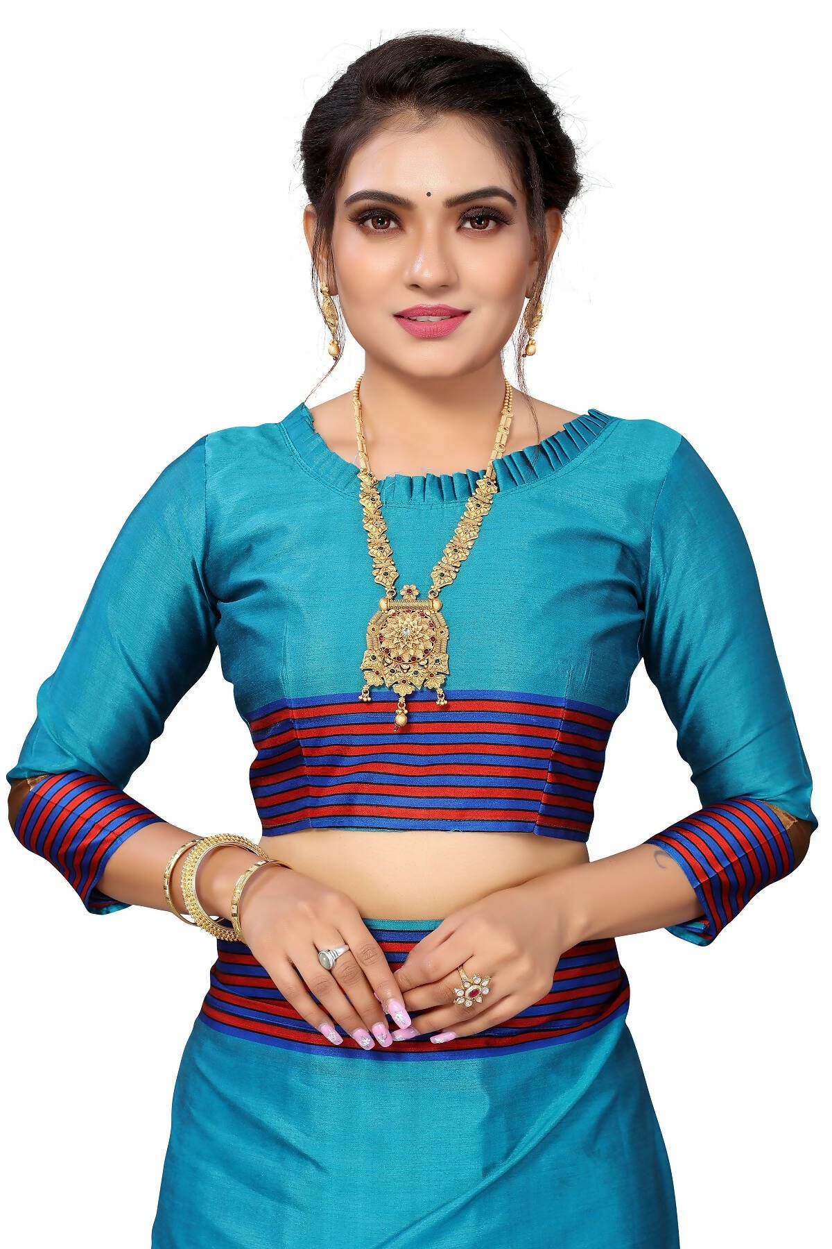 Vamika Ethnic Fire Rama Green Cotton Silk Saree - Distacart
