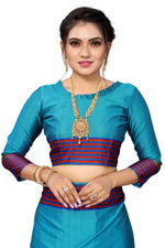 Thumbnail for Vamika Ethnic Fire Rama Green Cotton Silk Saree - Distacart